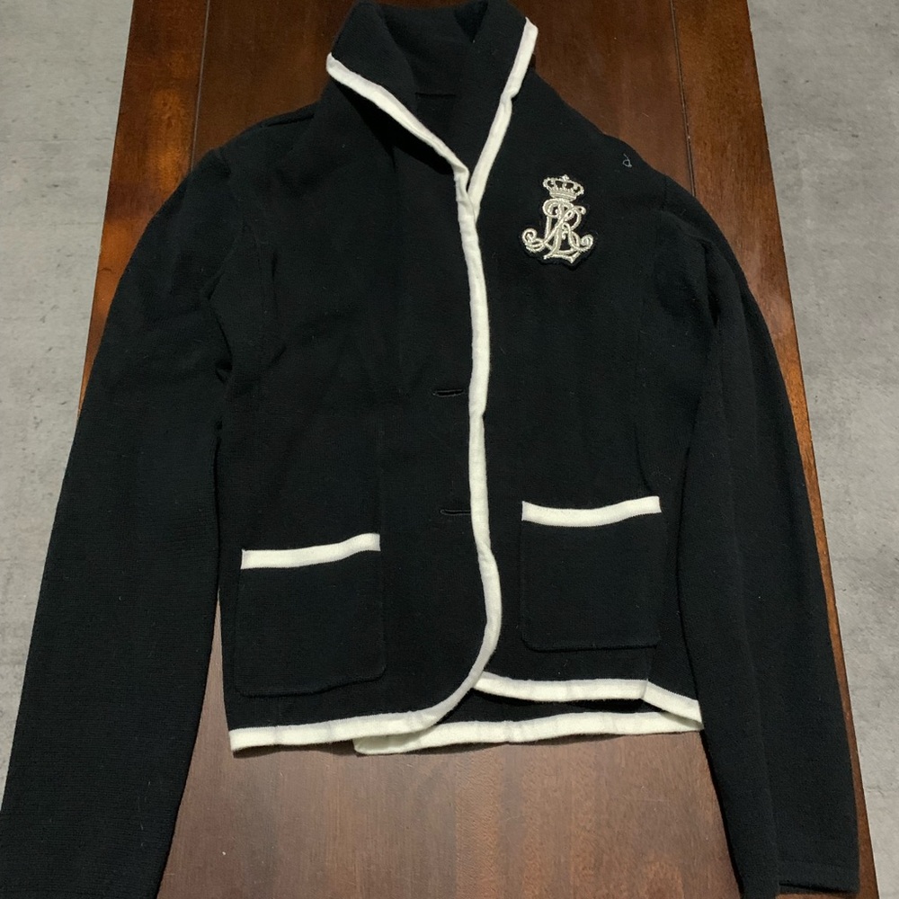 Ralph Lauren Black Blazer with White Trim and Crest